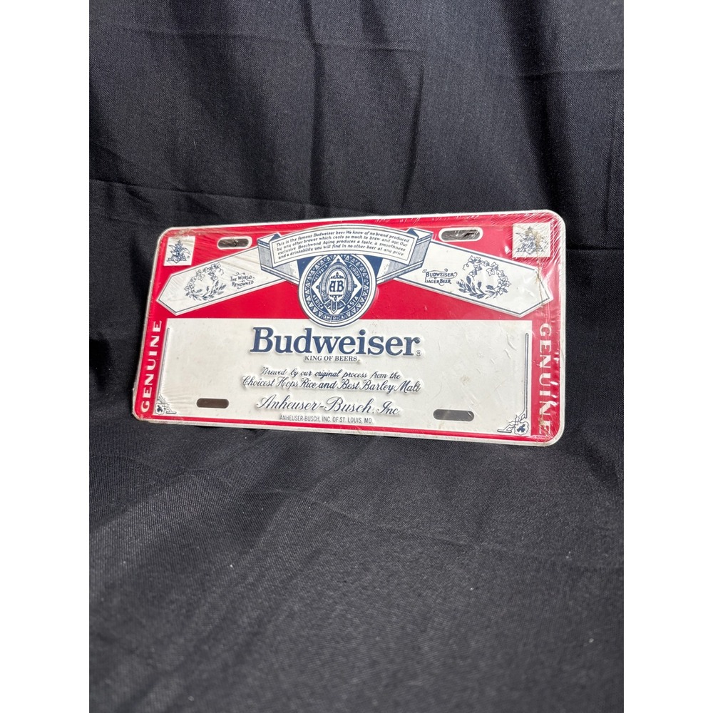 Budweiser King of Beers License Plate Red White Blue Metal Sign Anheuser Busch